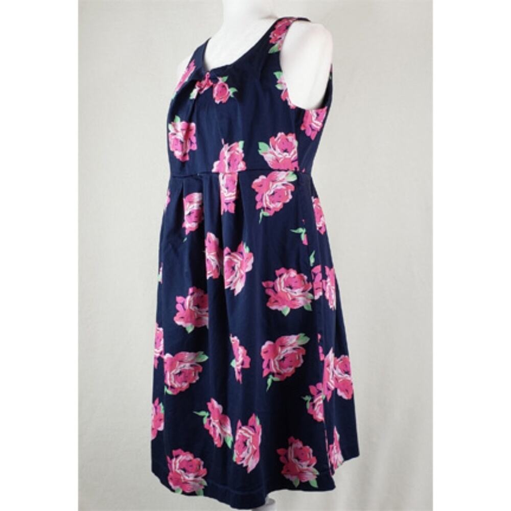 Motherhood Pleated Dress Maternity M Navy Blue Pink Roses Floral Empire Waist - Picture 2 of 7